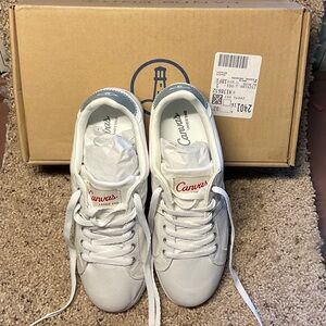 Lands' End White Canvas Lace-Up Sneakers
